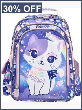 16" Kids Backpack for Girls - Waterproof Bookbag with Cat Print - School Bag